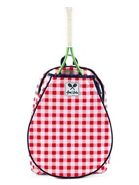 Ame & Lulu Tennis Backpack Red Gingham Plaid Racket Bag Preppy Sport